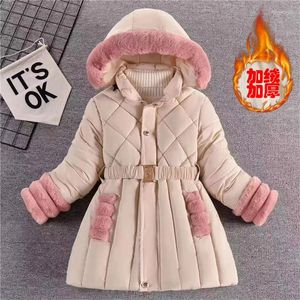 Manteau en duvet pour filles, vestes d'hiver, Parkas, combinaison de neige, chaud, épais, à capuche, fermeture éclair, vêtements d'extérieur épais, veste ceinturée pour enfants, 2024