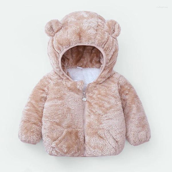 Manteau en duvet 2024 hiver enfants ours sweats à capuche épais solide fermeture éclair avec poche sweat-shirt mignon pour enfants enfant en bas âge garçon fille tenues veste