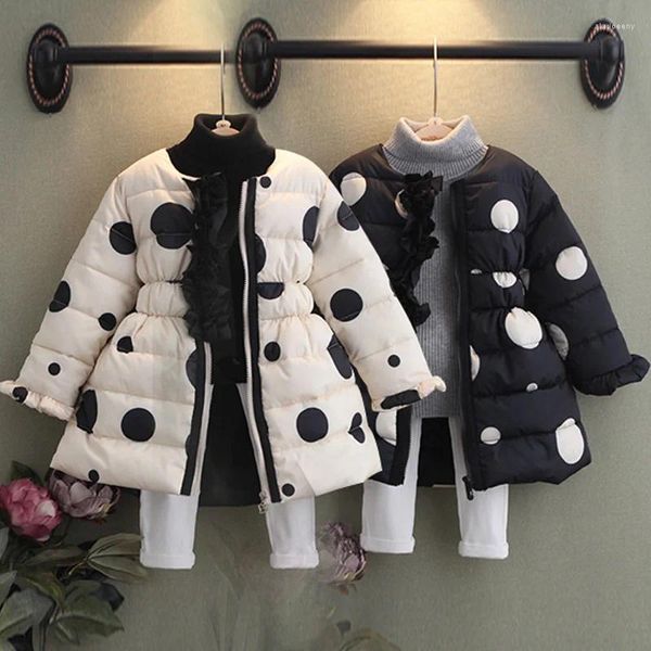 Manteau en duvet chaud et à la mode pour enfants de 3, 4, 5, 6, 8, 10, 11, 12 ans, vêtements d'extérieur longs et épais, rembourrés à pois, pour bébés filles, hiver 2024