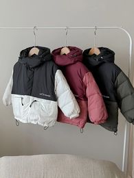 Manteau en duvet 3 12 ans enfants vêtements d'extérieur à capuche vestes enfants vêtements d'hiver tout-petits garçons filles contraste couleur chaud adolescent pain Parka 231218