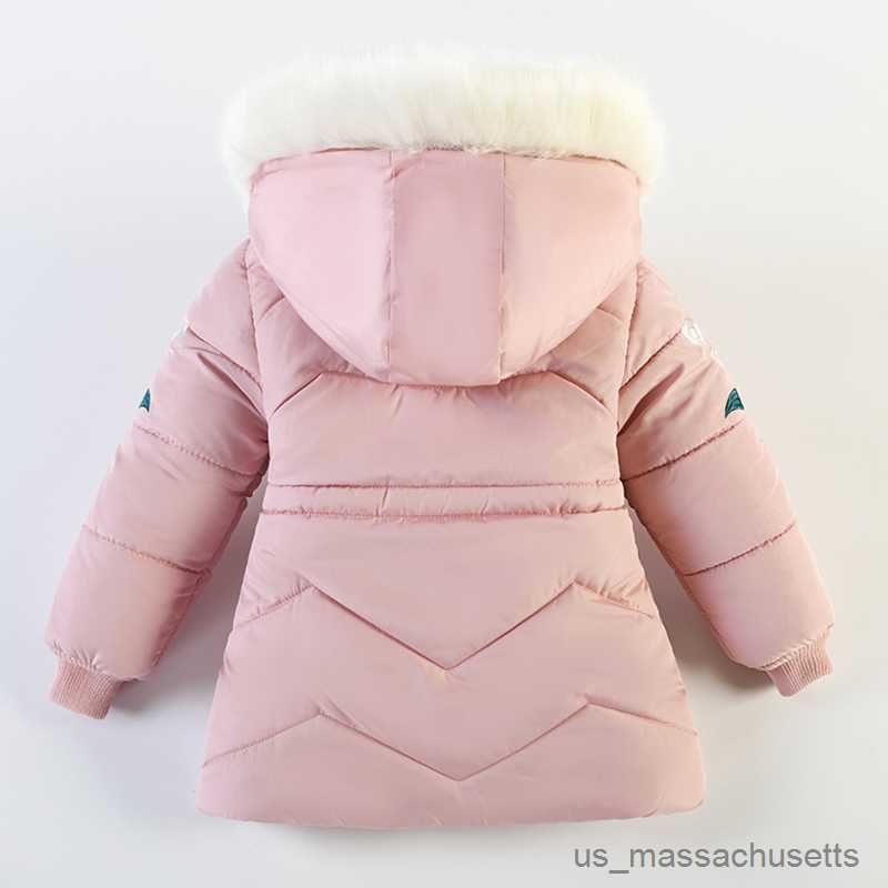 Down Coat 3-6 Years Winter Girls Jackets Collar Fashion Little Coat Warm Hooded Zipper Outerwear Birthday Gift Kids Clothes R230912