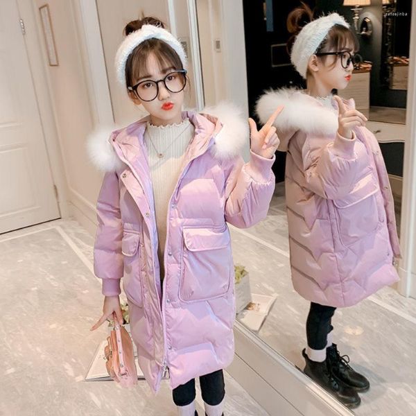 Manteau en duvet-30 enfants veste d'hiver vêtements fille chaud imperméable à capuche longs manteaux en coton pour vêtements d'extérieur pour enfant Parka vêtements