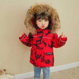 Manteau en duvet -30 degrés nouveaux vêtements d'hiver pour enfants Veste en duvet épais camouflage pour petits garçons Manteau en duvet rouge chaud pour petites filles 2-8T HKD230727