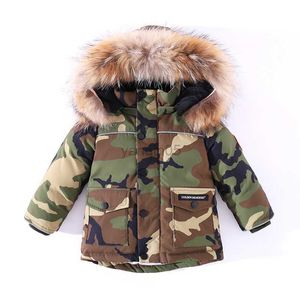 Donsjas -30 Graden nieuwe winterkleding voor kinderen Camouflage dik donsjack voor kleine jongens Warme rode donsjas voor kleine meisjes 2-8T HKD230725