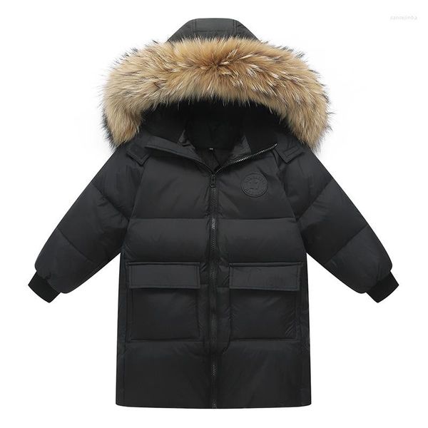 Manteau en duvet -30C Vestes d'hiver pour filles 5-12 ans Garçons adolescents Parkas à col en fourrure Combinaisons de neige 2023 Vêtements pour enfants Manteaux épais à capuche pour enfants