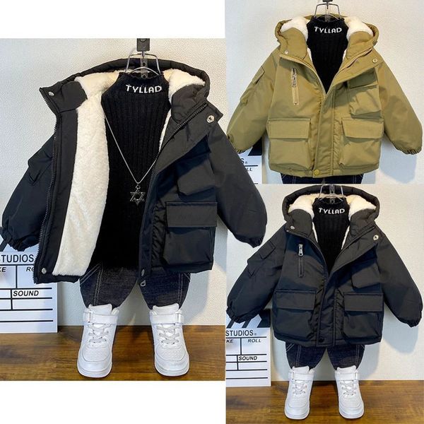 Manteau en duvet 38 ans hiver garder au chaud garçons veste doublure rembourrée avec velours à capuche manteau lourd pour enfants enfants cadeau d'anniversaire 231201