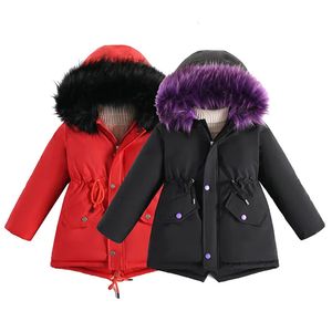 Donsjas 4-14 jaar tienermeisjes winterjas plus fluwelen warme windjack voor kinderen voor meisjes bontkraag parka's met capuchon kinderen bovenkleding 231113