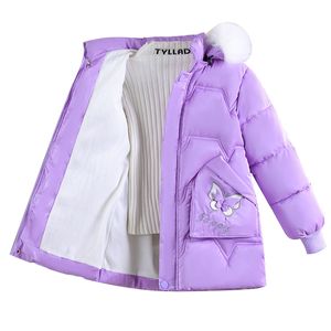 Manteau en duvet pour enfants de 5 à 12 ans, veste à la mode pour filles, Parkas chauds à capuche avec papillon, vêtements d'extérieur pour adolescents, 221007