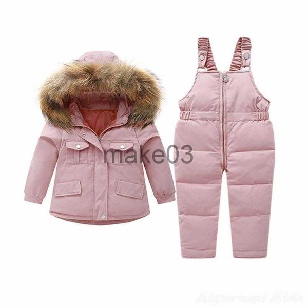 Abrigo de plumón 80 Chaqueta de invierno de pato blanco 2023 Traje de esquí para niños Niñas rosadas Abrigo de nieve Monos Niños coreanos Pantalones acolchados Parkas Conjuntos suaves y cálidos J230823