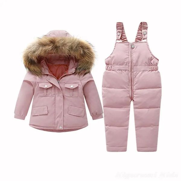 Down Coat 80% veste d'hiver de canard blanc enfants costume de Ski rose filles manteau de neige salopette enfants coréens bas pantalons Parkas doux ensembles chauds 231108