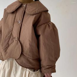 Manteau en duvet 8333 pour enfants, rembourré en coton, couleur unie, veste décontractée pour filles, manches à bulles, épais et chaud, hiver 2023
