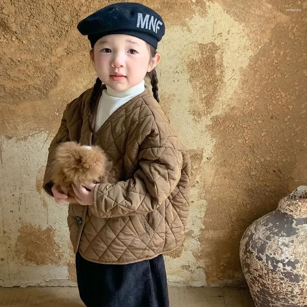 Manteau en duvet pour enfants, Parkas d'automne et d'hiver, vestes à col en v pour filles, vêtements chauds pour enfants, manteaux chauds pour garçons en bas âge, vêtements d'extérieur Vintage