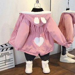 Manteau en duvet automne hiver vêtements d'extérieur pour enfants à capuche fermeture éclair vestes en coton chaud en peluche épaissir vêtements pour filles rose jaune hauts longs mignons