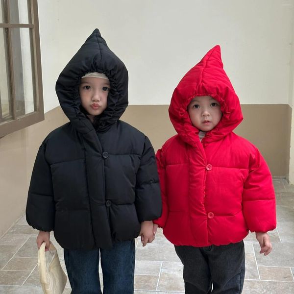 Abrigo de plumas Otoño Invierno moda niño niña niño con capucha chico sólido más terciopelo grueso Tops bebé Casual algodón Parkas chaqueta para niños pequeños