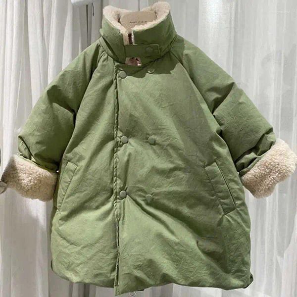 Abrigo de plumón para otoño e invierno, chaqueta de felpa, ropa coreana para niños y niñas, algodón grueso, moda para niños de longitud media