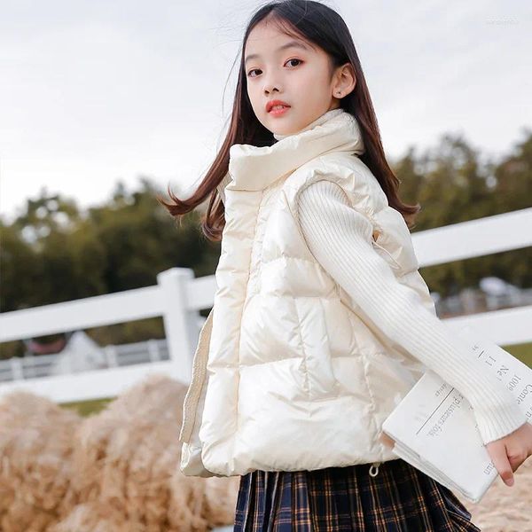 Manteau en duvet d'automne et d'hiver, vestes sans manches, manteaux de Style léger à la mode pour enfants et adolescents, vêtements d'extérieur décontractés de princesse quotidiens