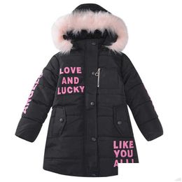 Manteau de duvet bébé fille vêtements 3-12 ans hiver veste rembourrée chaude mode enfants à capuche filles fausse fourrure 211025 livraison directe enfants Dhg5C