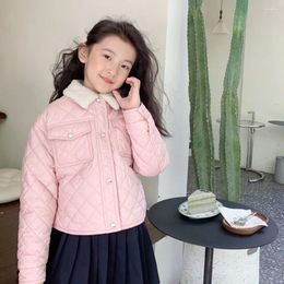 Manteau en duvet pour petites filles, veste pour enfants, Style français, motif à carreaux rose, vêtements d'extérieur à la mode