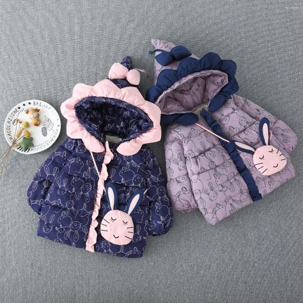 Abrigo de plumón para niña y niña, chaqueta con capucha de invierno, bolso estampado para niños, ropa coreana bonita