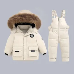 Abrigo de la niña Baby Girl Winter Chaqueta Conjuntos de ropa -30 grados de niños espesos de cuello de piel tibia Jumpón de bocina