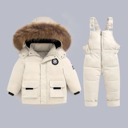 Abrigo de plumón para niña, chaqueta de invierno, conjuntos de ropa, 30 grados, espesar, abrigos con cuello de piel cálido, mono, traje para la nieve infantil, 06 años 231027