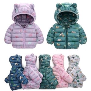 Donsjas Baby Meisjes Donsjassen met capuchon voor kinderen Cartoon Dinosuar Jassen Herfst Jongens Cartoon Warme Top Peuter Rits Bovenkleding JYF 2201006