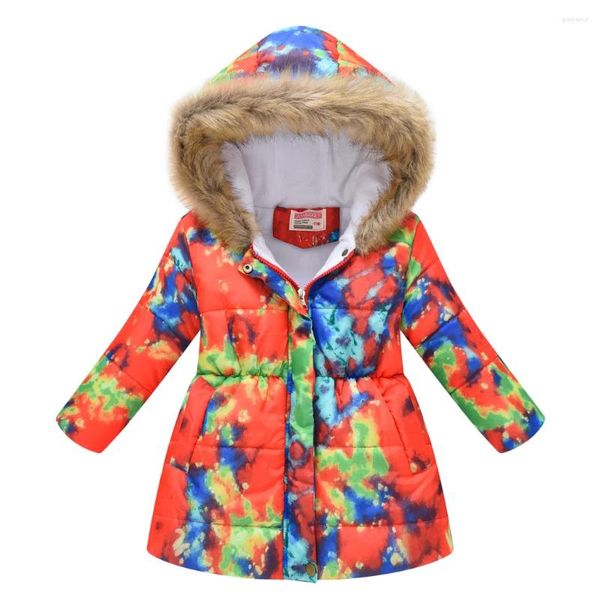 Abrigo de plumón para niñas, chaqueta gruesa y cálida con estampado Tie Dye, chaqueta con capucha y cremallera, ropa de invierno para niños