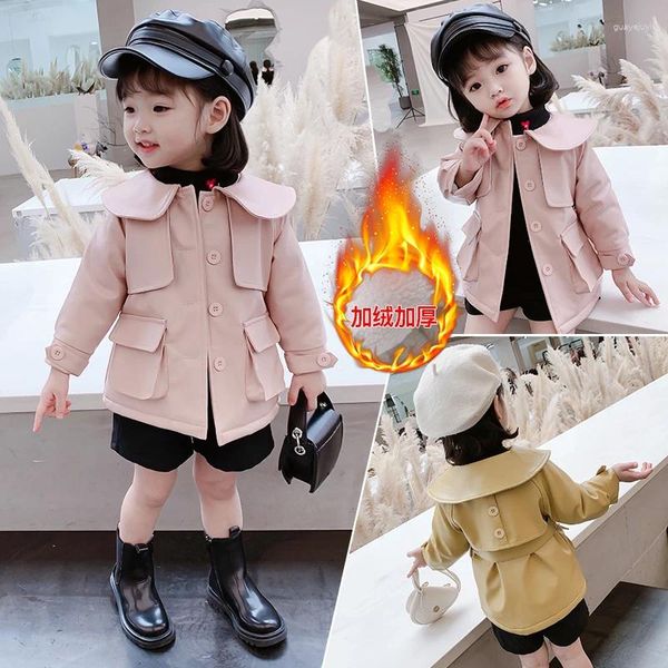 Abrigo Down Baby Baby Girls 'Winter' Lave Fining Fining de cuero grueso 1-7 AÑO Big Pocket Belt Doll Girl