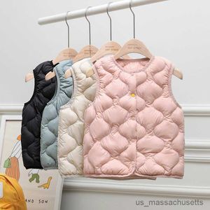 Daunenmantel Baby Kinder Herbst Winter Daunenweste Mantel 2023 Neue Kragenlose Warme Kind Mädchen Weste Infant Puffy Liner Kinder Jacken R230905