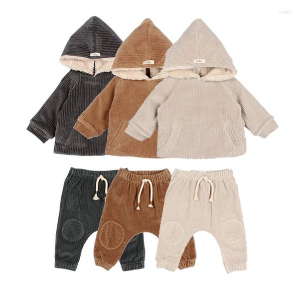 Manteau en duvet bébé vêtements d'hiver ensemble marque Design filles fourrure dos fermeture éclair garçons chaud à capuche enfants veste enfant en bas âge pantalon enfants polaire hauts