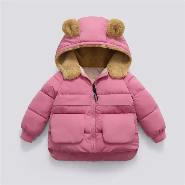 Manteau en duvet pour bébé, vêtements d'hiver pour enfants en bas âge, garçons et filles, manteaux polaires chauds et solides, oreilles d'ours avec veste rembourrée à capuche, vêtements d'extérieur