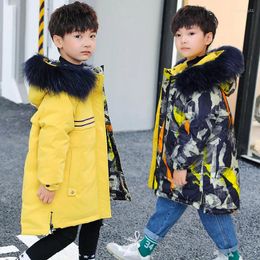 Biniduckling de couche vers le bas 2024 Hiver Kids Parkas pour garçons épaississez chauffeur de blanc chaud long gros enfants réversibles