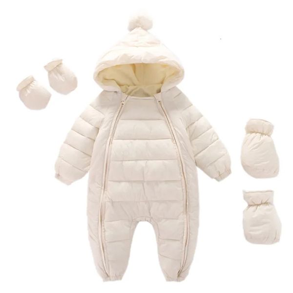 Abrigo de plumón para bebé nacido, mono con capucha y terciopelo cálido para bebés, traje para la nieve para niños pequeños, monos de algodón para niñas, mamelucos 231005