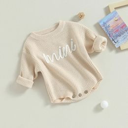 Donsjas Born Baby Trui Rompertjes Zacht Katoen Gebreid Letterborduurwerk Lange mouwen Baby Knitwear Jumpsuits Herfst Peuterkleding 231207