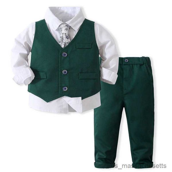 Abrigo de plumón para niños Trajes para niños para años Chaleco verde Trajes de chaqueta blanca Espectáculo de piano formal Pantalones verdes Conjunto de ropa para niños Chrisrtmas R230905