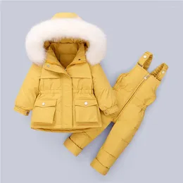 Abrigo de plumón, conjunto de ropa para niños, 2 uds., chaqueta de invierno para bebés y niños pequeños, mono grueso, ropa cálida para niños, traje de nieve para niñas de 0 a 5 años