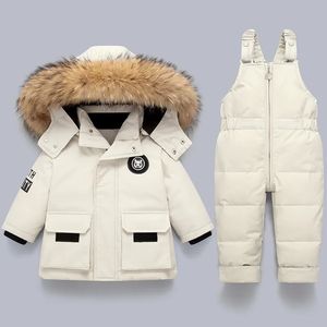 Пуховое пальто, комплект детской одежды, 2 шт., детские зимние теплые пуховики, утепленный комбинезон для мальчиков, комбинезон для младенцев, одежда для маленьких девочек, детский зимний комбинезон 231010