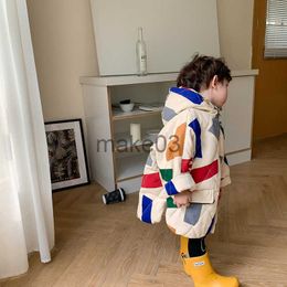 Down Coat Children Coat 2023 Winter Nieuw zelfgemaakt origineel ontwerp Geometrisch patroon Boy's CottonPadded Jacket Jas Girl's Outerwear J230823