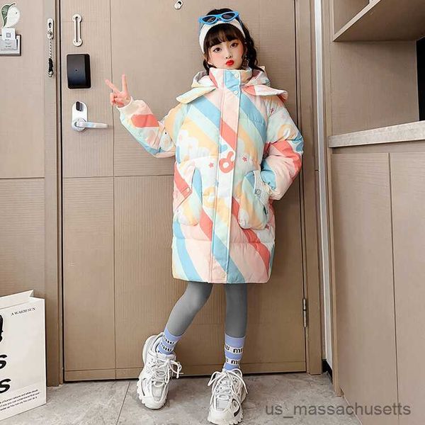 Manteau en duvet pour enfants, Parkas pour filles, vestes longues d'hiver, vêtements d'extérieur à capuche, vêtements d'école pour filles de 5 à 15 ans, R230905