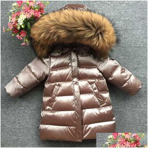 Para baixo casaco crianças menina menino inverno real pele espessada jaquetas 90 casaco longo casaco 1-12y bebê crianças roupas -30 outwear 211203 dr dhlvd