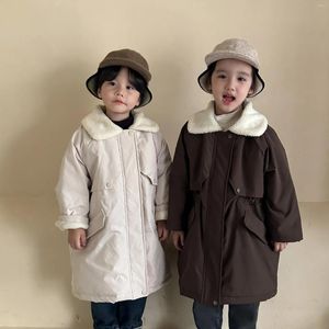 Manteau Long en cachemire pour enfants, Trench épais, Style coréen, chaud pour garçons et filles, vêtements à la mode, 2023