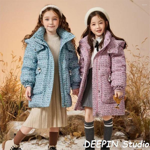 Manteau en duvet pour enfants, Parka chaude pour la neige, à la mode, à carreaux, à capuche, en canard blanc, veste coupe-vent pour enfants, 2024