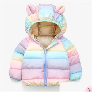 Manteau de duvet enfants Qiu Dong saison petites oreilles à capuche Dazzle couleur veste rembourrée en coton 2023 garçons filles chaud hiver livraison bébé Dhdjz