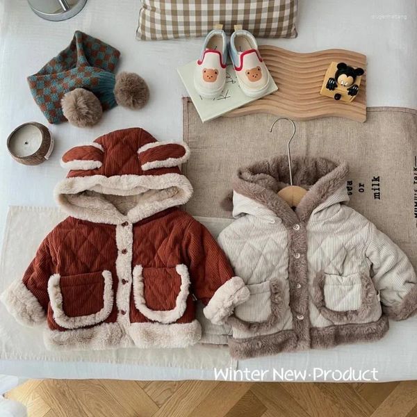 Manteau en duvet à capuche pour enfants de 0 à 5 ans, veste en coton, vêtements d'hiver épais en velours côtelé pour filles et garçons