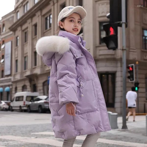 Manteau en duvet pour enfants, veste d'hiver pour filles, parka en canard à -30 degrés, à la mode pour adolescentes, épais, longs manteaux d'extérieur à capuche, 2023