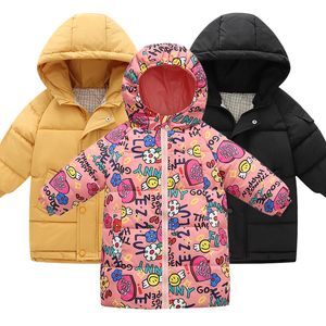 Down Coat niños letra impresa abajo chaqueta niños y niñas medio largo algodón bebé lavado libre espesado cálido jack 221130
