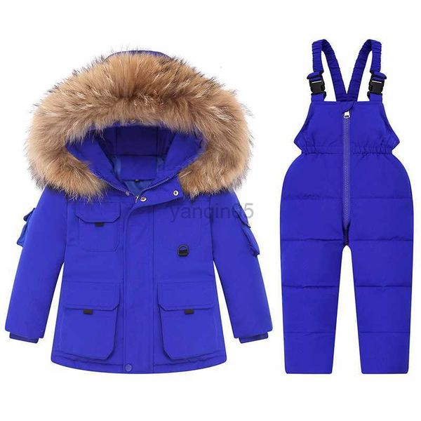 Chaqueta de traje de nieve para niños para niño, niña de invierno, abrigo infantil, conjunto de ropa de Parkas para niños, mono de plumas de bebé, monos de piel HKD230725