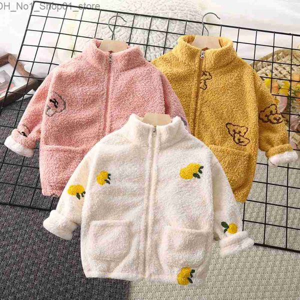 Manteau en duvet Veste chaude pour enfants Bébé garçon fille mignon imprimé veste manteaux automne hiver enfants doux corail velours veste manteau enfants vêtements Q231205