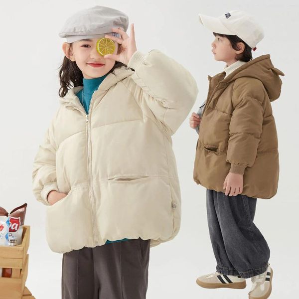 Manteau en duvet pour enfants, vêtements d'hiver, vestes en coton pour filles, vêtements d'extérieur chauds à capuche, décontractés, amples, vêtements d'extérieur pour bébés garçons, enfants coréens