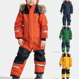 Para baixo casaco crianças snowsuits macacão de esqui terno meninos meninas inverno quente ao ar livre macacão de lã à prova de vento crianças esqui snowboard terno 231214